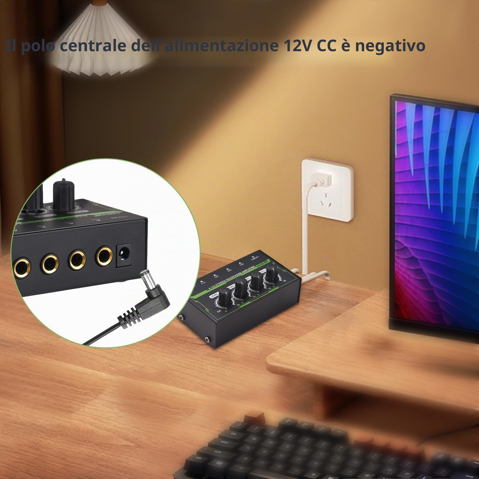 Btuty Amplificatore per Cuffie Stereo a 4 canali Mini Amplificatore Audio con Adattatore di Alimentazione DC 12V Interfaccia di ingresso/uscita da 6,35 mm Splitter