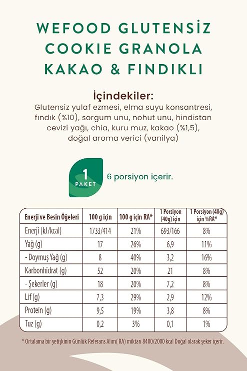 Wefood Glutensiz Granola Kakao & Fındıklı 250 gr
