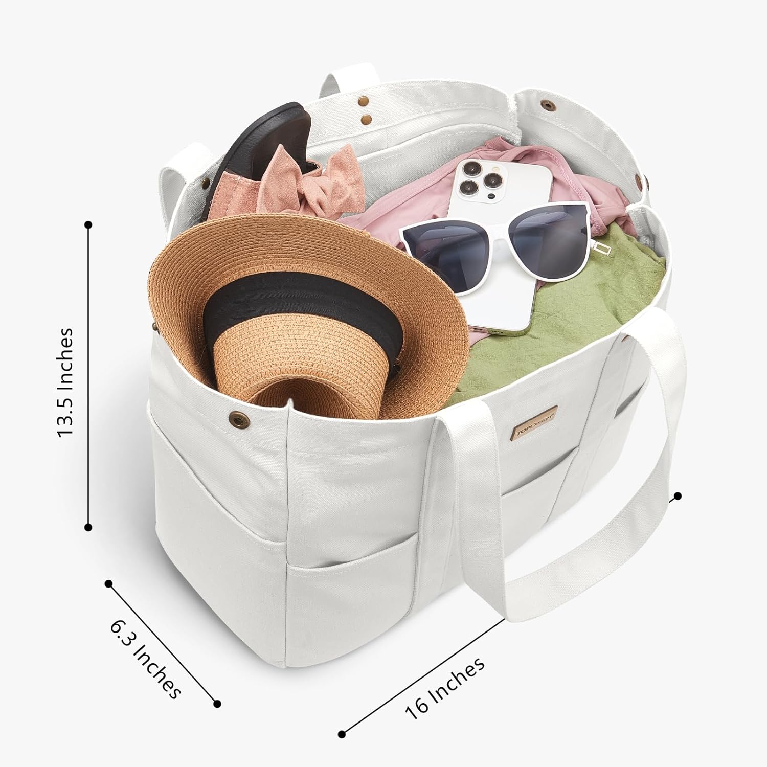 TOPDesign Large Canvas Tote Bag for Women, Shoulder Bag with Laptop Sleeve & Pockets, Everything Tote for Travel, Work (White)