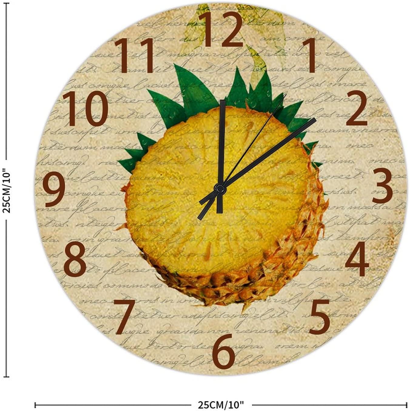 Vintage Pineapple Hanging Clock 10in Summer Fruit Wood Wall Clock No Ticking Sound Battery Operated Arts and Crafts Weddings Gift Popular Wall Decor for Master Room Shop Farmhouse image 2