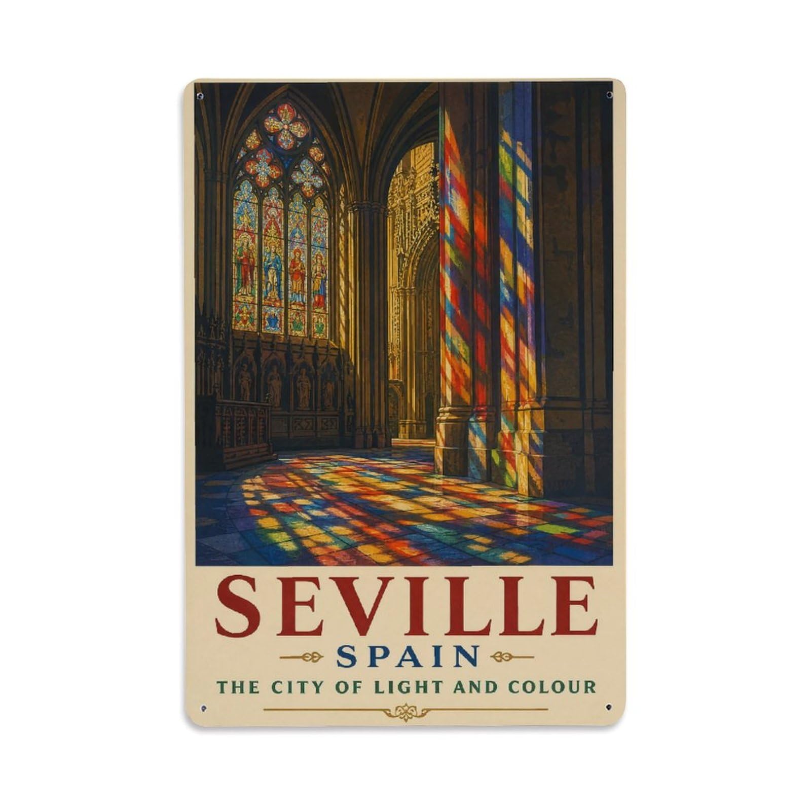Huiyhb 8X12inch(20X30cm) Vintage Travel Seville Cathedral Interior Stained Glass ((1)) Metal Tin Sign