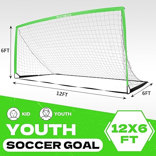 Miniatura 6 de RUNBOW 11x5.5' 9x5' 6x4' FT Kids Soccer Goal with Carry Bag, Portable Folding Soccer Net for Backyard Training, IndoorOutdoor Use for Youth and