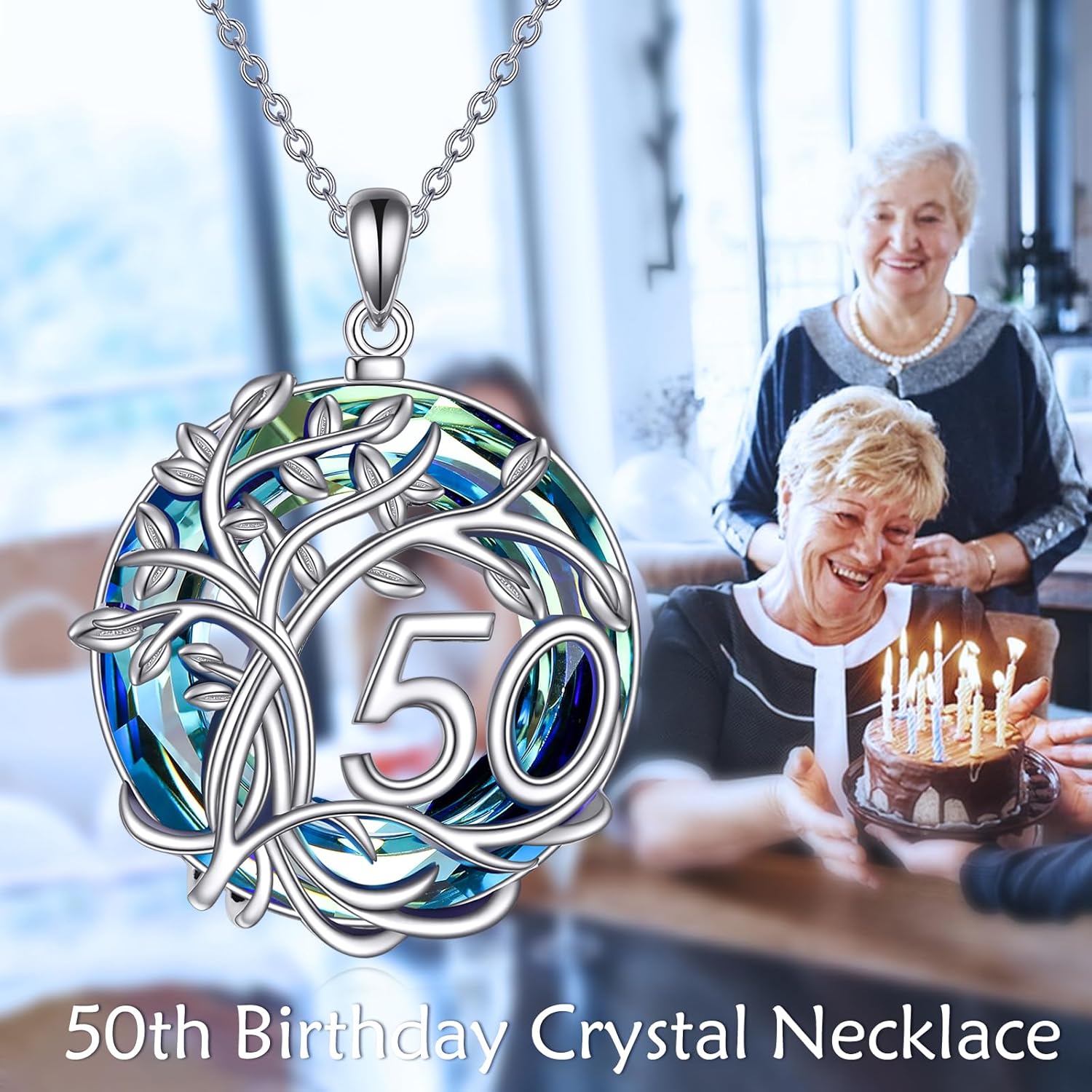 Birthday Gifts for Women 925 Sterling Silver Tree of Life Necklace Circle Crystal Jewelry for Her Wife Mom Mother Grandma Grandmother - Image 6