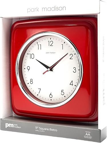 Miniatura 3 de Cuadrado Silencioso Retro 11 pulgadas de mediados de siglo moderna cocina comedor retro reloj de pared silencioso movimiento de cuarzo (rojo)