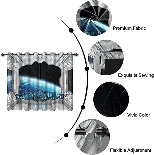 Miniatura 3 de Umpoo Cortinas opacas con vista de ventana de nave espacial para decoración de sala de estar, espacio exterior, superficie de luna, ciencia ficción