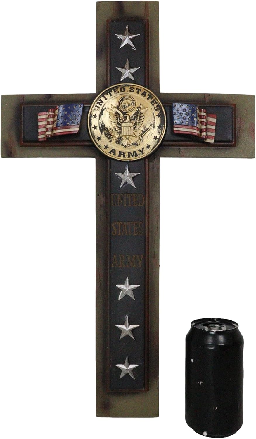 Ebros Gift Large 20" H Rustic Western USA American Military United States Army Medallion With Flags And Stars Memorial Wall Cross Decor Plaque Vintage Design Hanging Sculpture Decorative Crosses