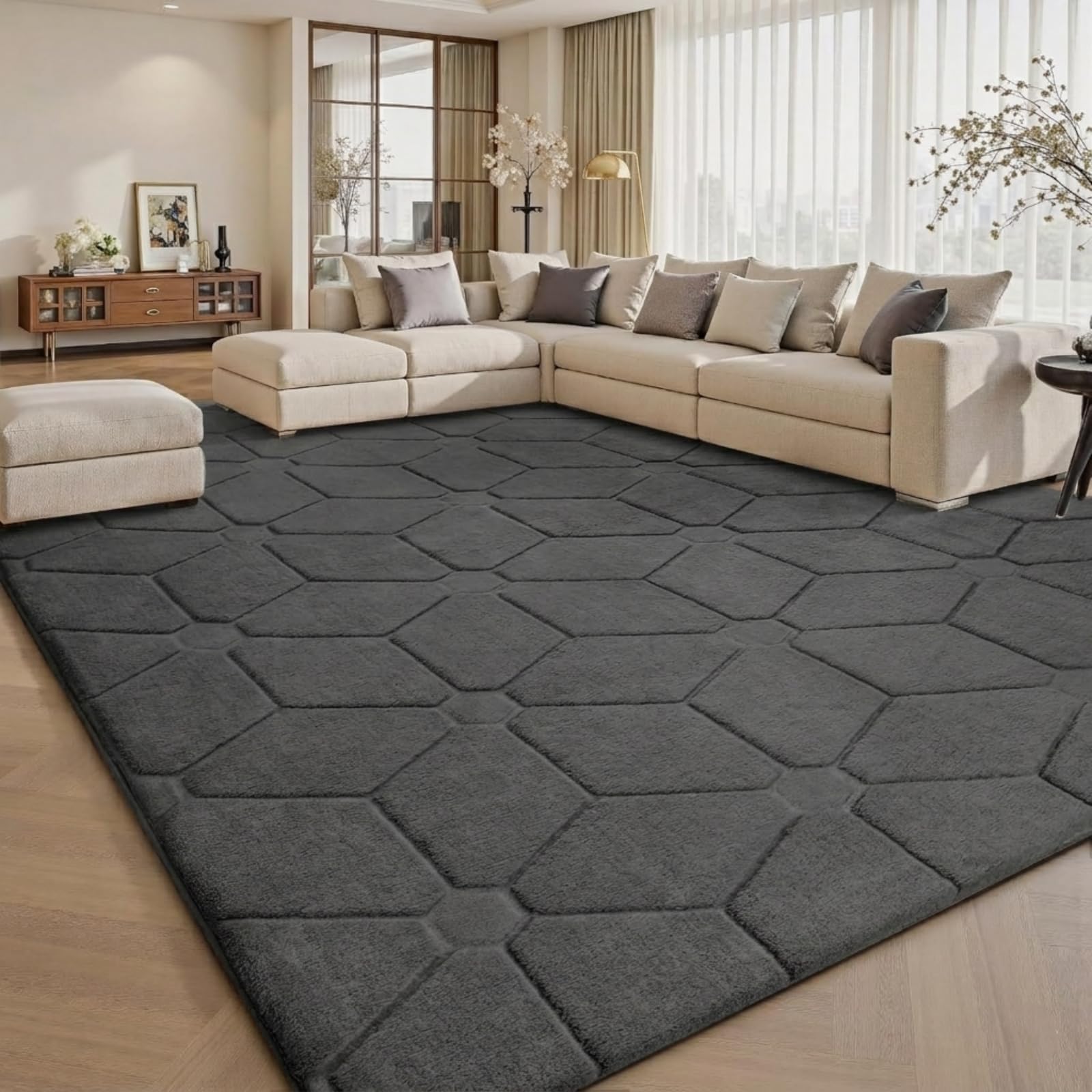 Treeboy Rugs Living Room 160x230, 3D Dark Grey Area Rugs for Bedroom,Extra Large Rugs for living room,Machine Washable Anti Slip Short Pile Rug Carpets Mat for Kids Room Bedroom