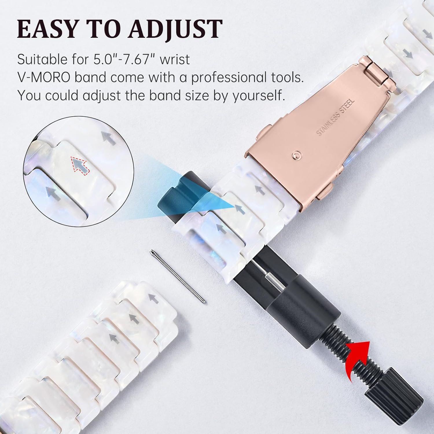 V-MORO Resin Band Compatible with Apple Watch Series 7/8/9/10/11 41mm/40mm/38mm/42mm Fashion Cute Strap for iWatch Series 6/5/4/3/2/1/SE/SE 2 Lightweight Bracelet Wristband Women(Classic Aurora White)