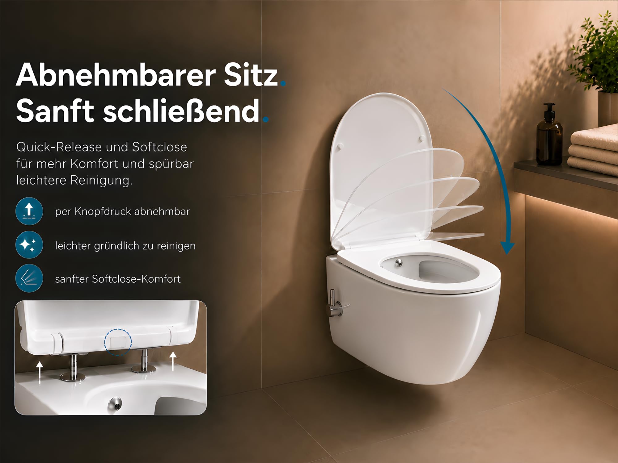 Aqua Bagno Dusch-WC mit Warm-Kalt-Wasser, Taharet WC Bidet, kompakt 49cm