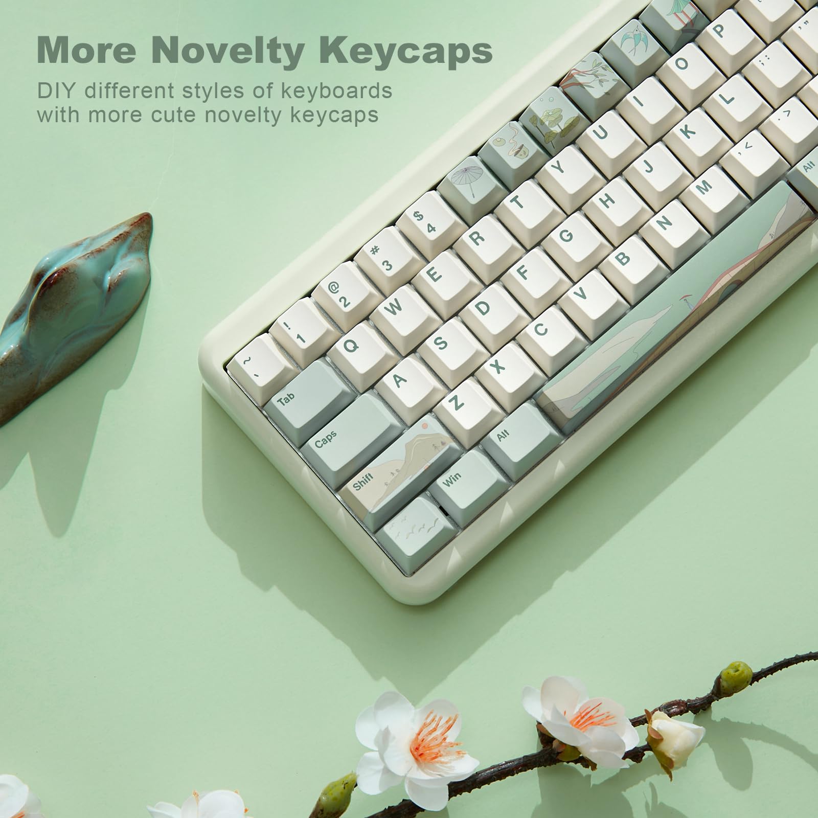 YUNZII Tasti Spring Tea Dye Sub PBT, 145 tasti completi, sublimazione del colore PBT personalizzati, con estrattore, per switch Cherry Gateron MX e tastiera meccanica da gioco (profilo ciliegia, tè