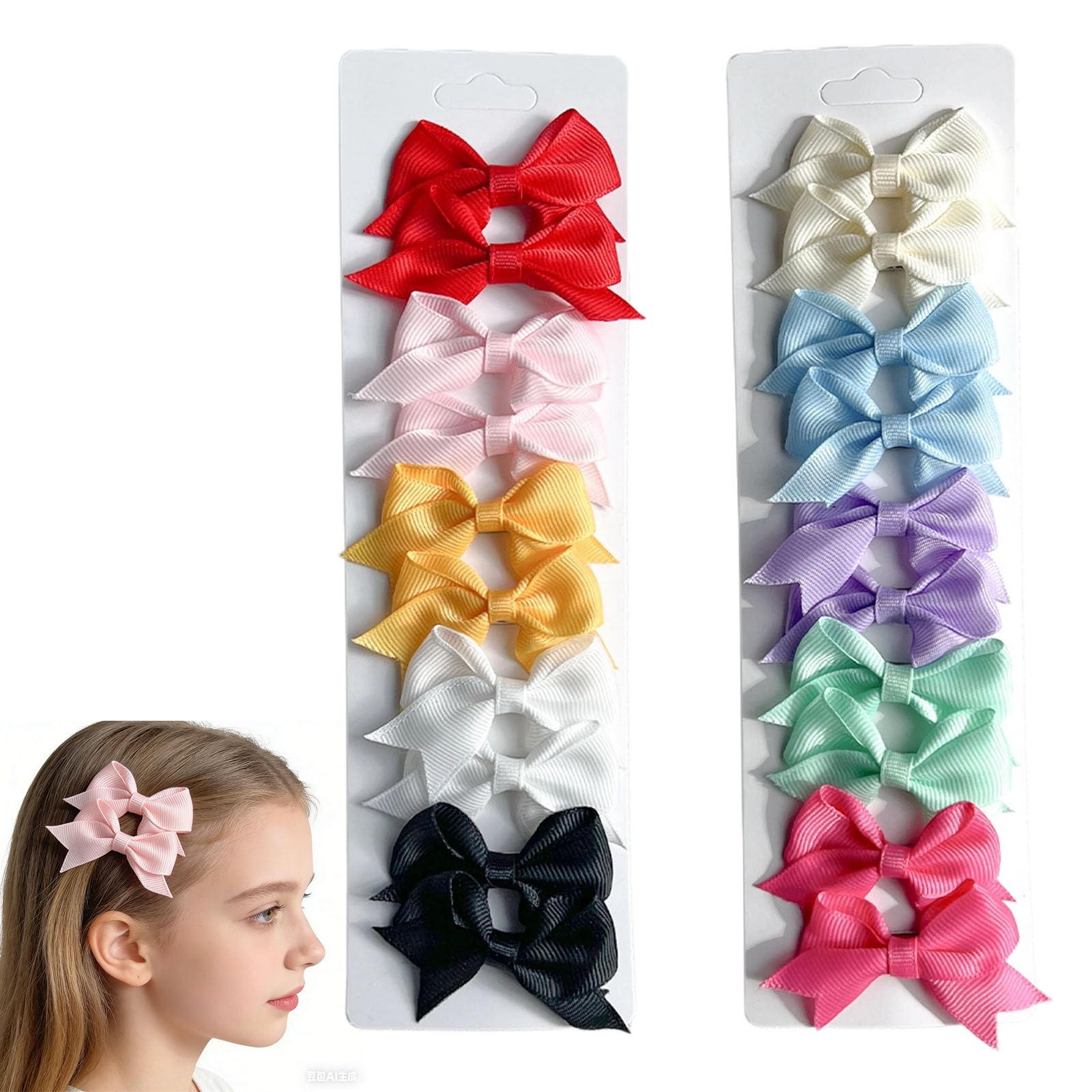 20 Pieces Hair Clips for Girls, 10 Pairs of Colorful Bow Hair Accessories, 6cm Wide Soft Fabric Bows with Alligator Clips for Baby Toddler Kids