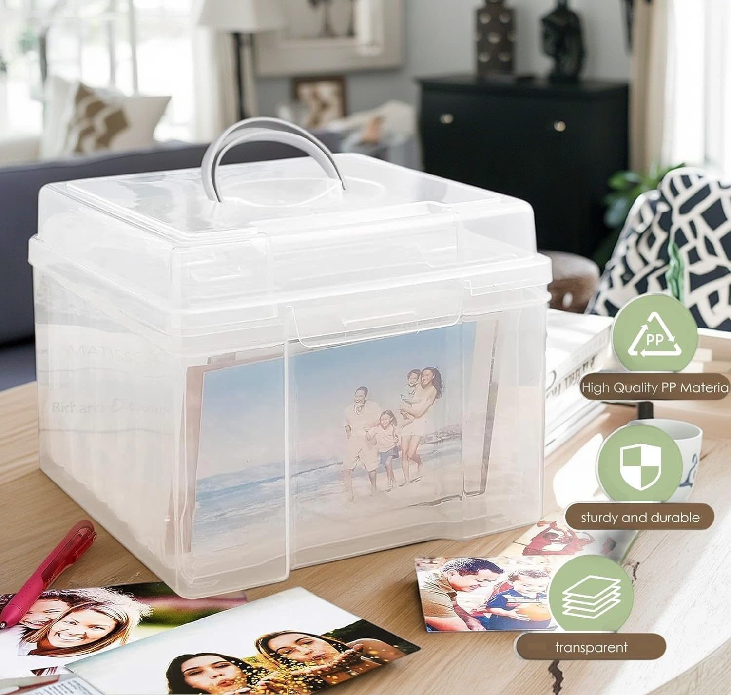 Scatola Porta Foto Box Plastica Con Coperchio, 21,5 X 18,5 X 14 Cm, Contiene 6 Piccole Scatole Trasparenti Con Coperchio, PP per Foto, Cartoline, Carta, Seme, Adesivo