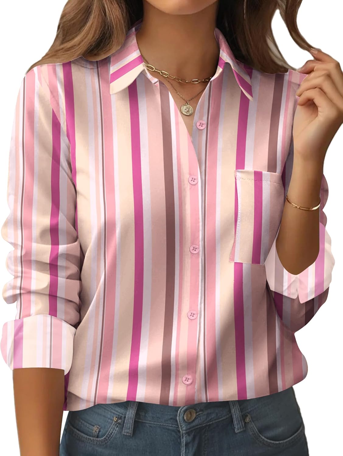 Zeagoo Womens Button Down Shirt Long Sleeve Blouse Business Work Tops Dressy Casual Floral Printed Outfits with Pocket