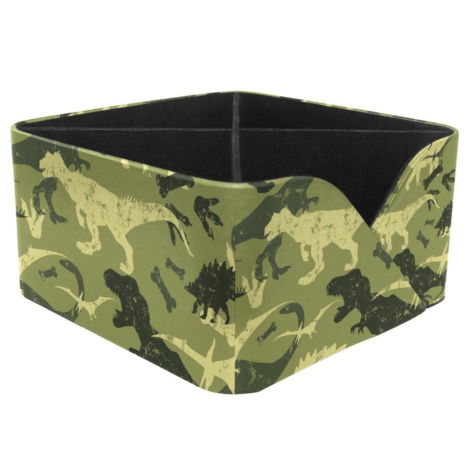KengjuTesu Camouflage Dino Pattern Desktop Organizer Pen Holder, Rectangular Pencil Cup for Office, Study and Makeup Stations