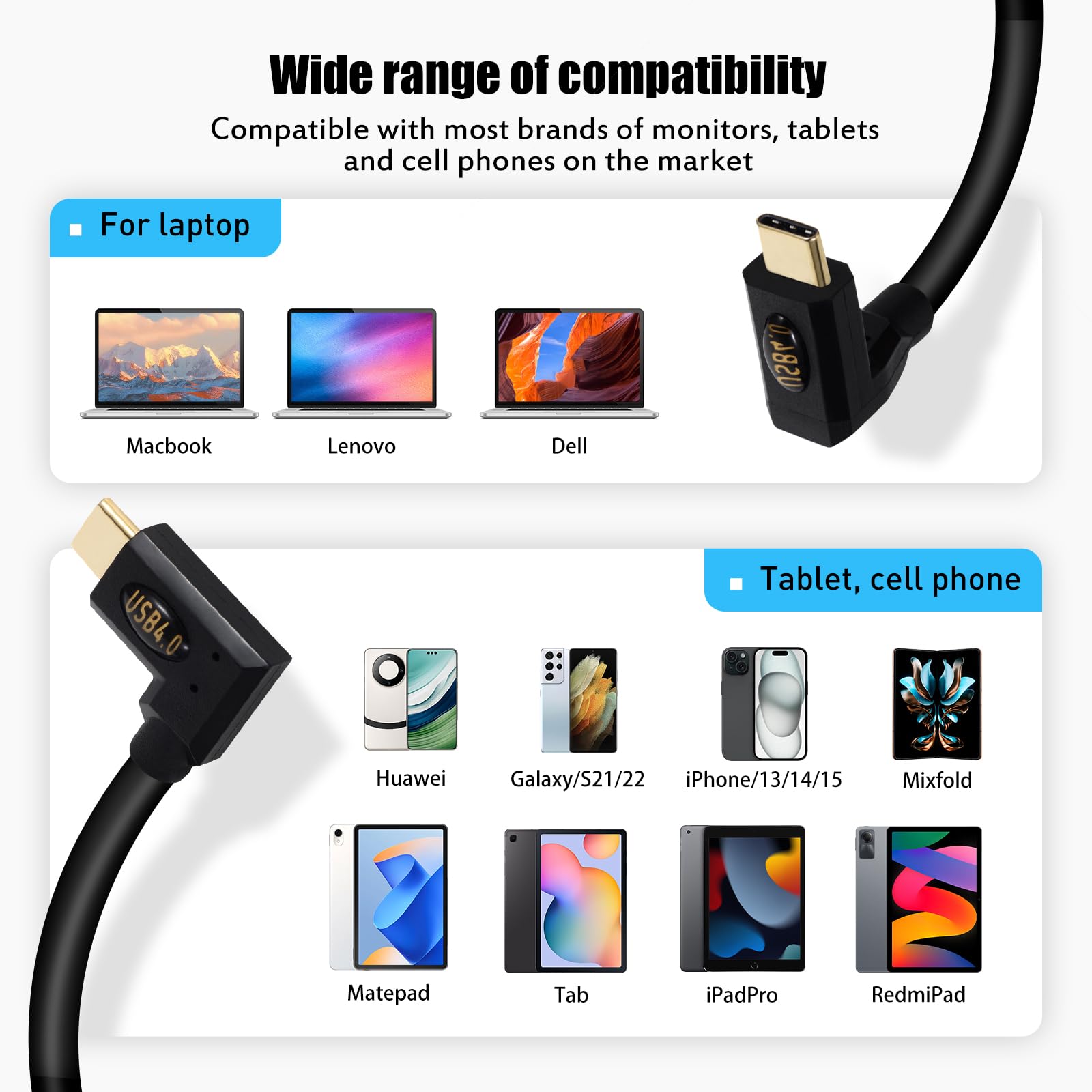 40 Gbit/s USB 4.0 Typ C Spiralkabel, linker und rechtwinkliger Stecker auf Auf- und Abwärtswinkelstecker, 240 W, 5 A, PD, USB C 4.0, Federspiralkabel für Smartphones, Laptops, Thunderbolt 3,
