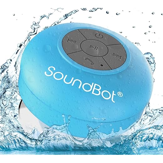 SoundBot® Waterproof Shower Speaker HD Water Resistant Bluetooth Handsfree Portable with Loud Clear Sounds 6+hrs of Playtime, Wireless Suction Cup Small Durable for Outdoors Travel Home SB510 (Blue)