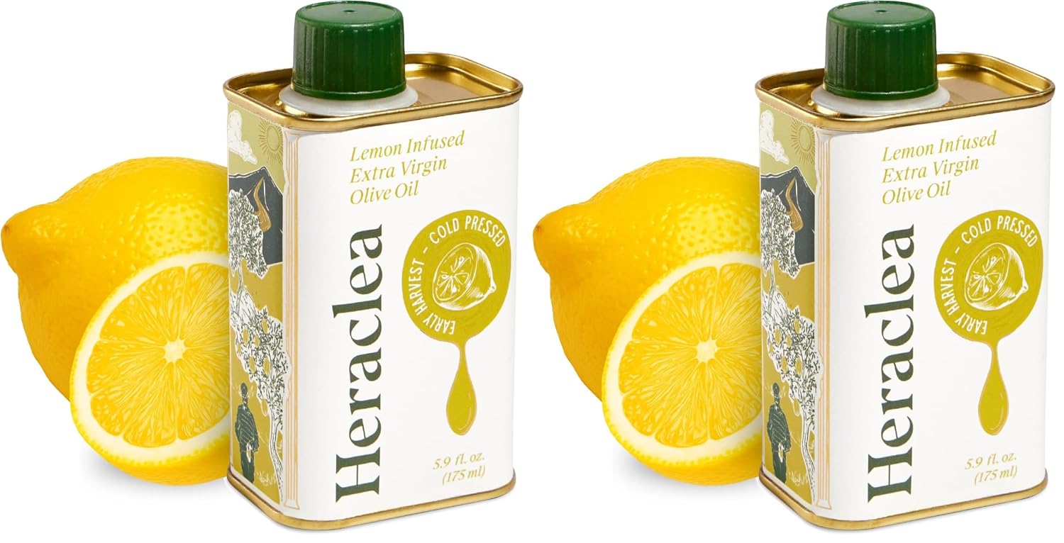 Heraclea - Lemon Infused - Extra Virgin Olive Oil - Extra Virgin - Cold Pressed - Polyphenol Rich EVOO - 5.9oz Bottle (Pack of 2)
