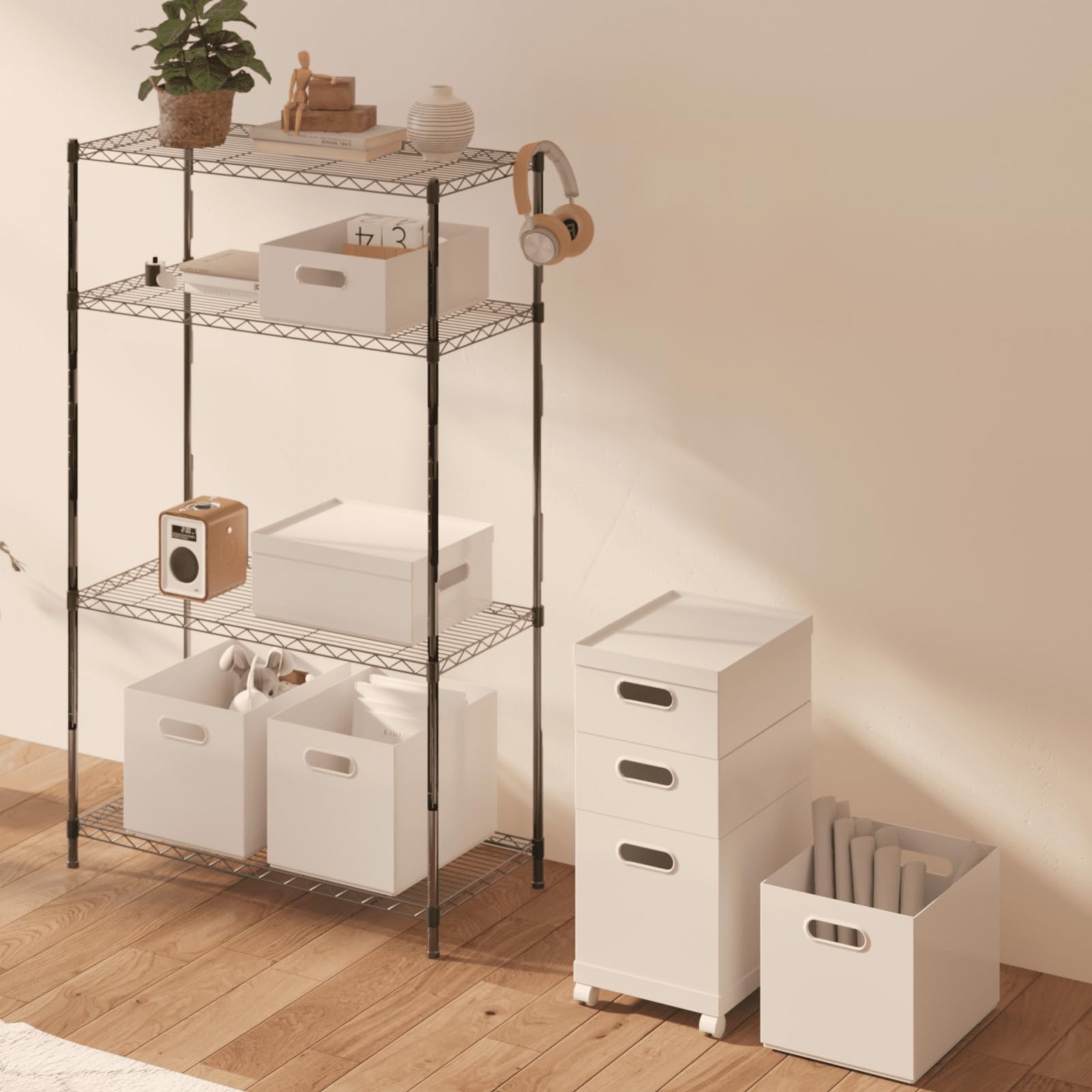 FLEXISPOT Armoire de rangement en plastique empilable et interchangeable avec 3 tiroirs pour bureau à domicile, armoire de rangement sous bureau pour lettre/légal/A4, blanc, 59 x 26 x 33 cm