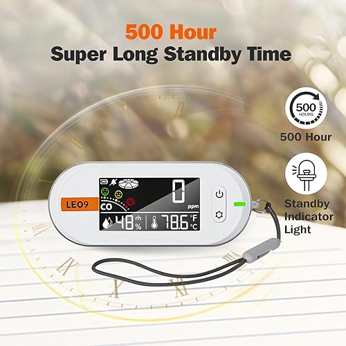 Miniatura 4 de LSENLTY Los detectores portátiles de monóxido de carbono soportan un tiempo de espera de 500 horas, detector de CO 3 en 1 (Temp, humedad y CO),