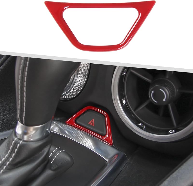 Moldura de acabamento do botão do pisca-alerta Jimen vermelha para Chevrolet Camaro 2017–2023