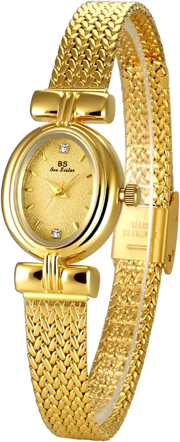 Gosasa Luxury Women Vintage Bracelet Wrist Watch Dainty Small Ladies Oval Quartz Watch Mesh Strap with Tools Included