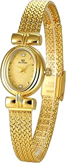 Gosasa Vintage Gold Oval Womens Watch Dainty Ladies Quartz Dress Watch | Stainless Steel Mesh Strap, Adjustable Tools Included,30M Water Resistant
