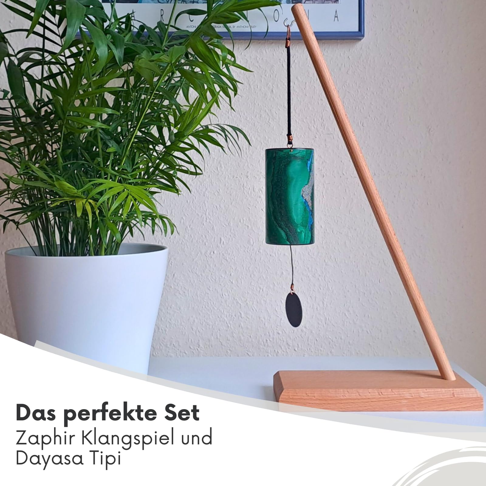 Zaphir Klangspiel Sunray Sommer mit Ständer - Klangspielständer Pisa aus Buchenholz - 55 cm Höhe für Yoga, Kinder zur Entspannung und Meditieren