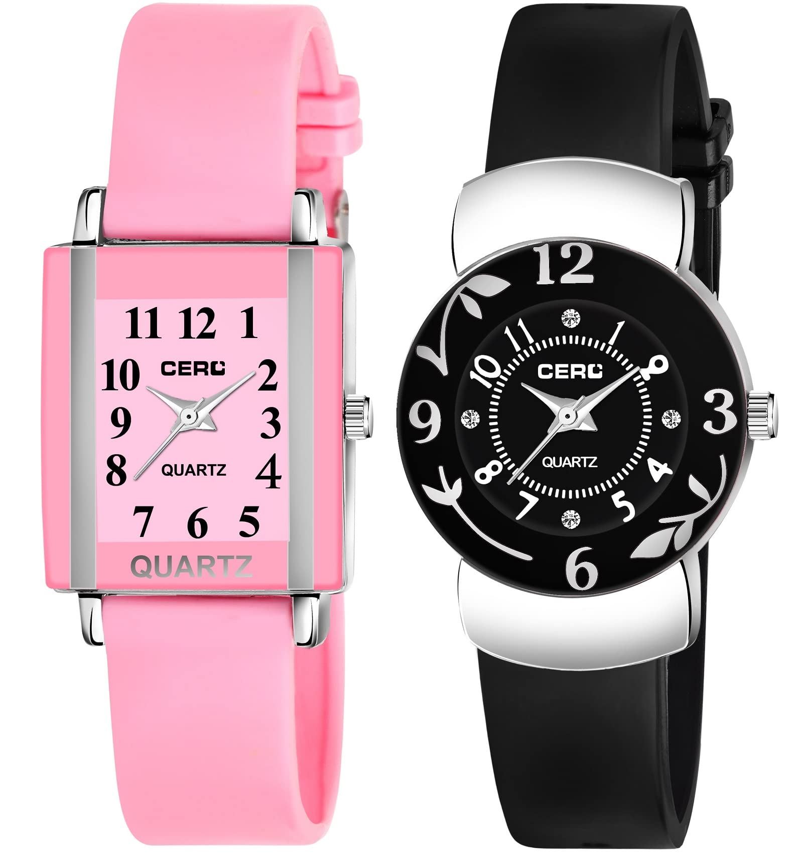 CERO Pack of 2 Analogue Best Exclusive Black and Pink PU Strap Wrist Kids Girls Watches (Pink-Black) (B0BZVYP4VC) Amazon Price History, Amazon Price Tracker