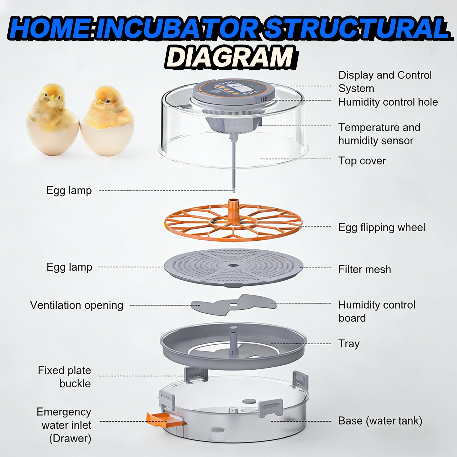 Incubadora inteligente de huevos automática con 12 huevos y control de humedad automático de huevos, gran capacidad, tanque de agua, incubadora para incubar aves de corral, huevos de pato