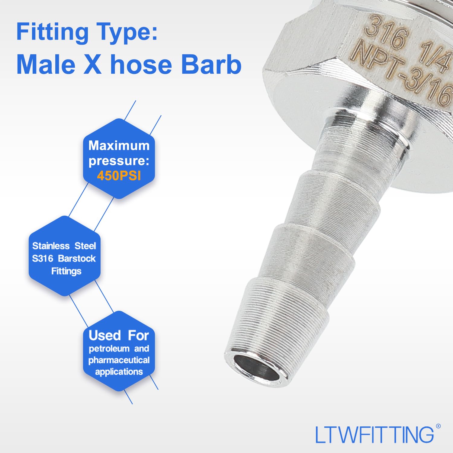 LTWFITTING Bar Production Stainless Steel 316 Barb Fitting Coupler Connector 5 16 Hose Id X 3 8 Male Npt Air Fuel Water Pack Of 5 320776e5 3164 4352 B35a Fe2a421962dc.6f0999f005251fc891a6396dbea2eb33