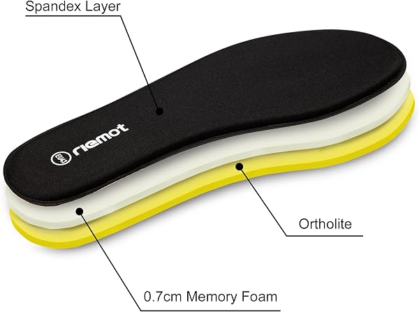 riemot Plantillas Memory Foam para Zapatos de Hombre y Mujer, Plantillas para Zapatillas Botas, Cómodas y Amortiguación para Trabajo, Deportes, Caminar, Senderismo, M-Negro EU 43 - 4