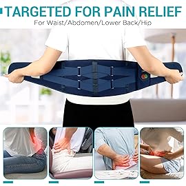 Comfytemp Cordless Heating Pad with Massager for Back Pain Relief, Portable Lower Back Massager Wearable, Birthday Gifts for Dad Mom Men Women, 3 Heat, 30mins Auto-Off Blue
