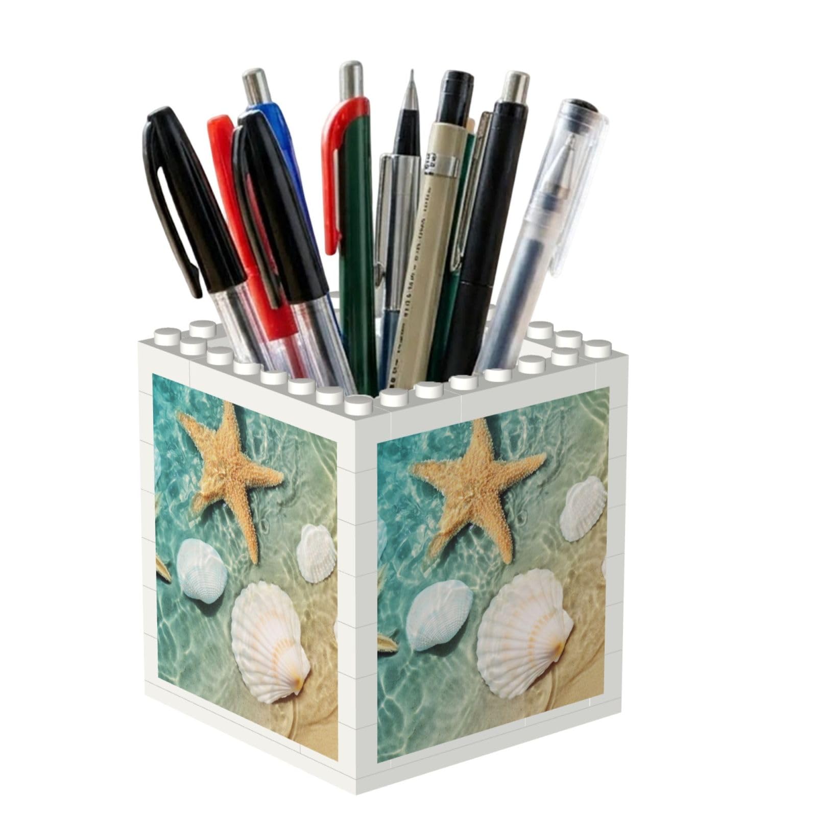 Poadnly Beach Starfish Seashells, Pen Pot Pencil Holder for Office Home School, Compact Desk Organiser for Office Stationery