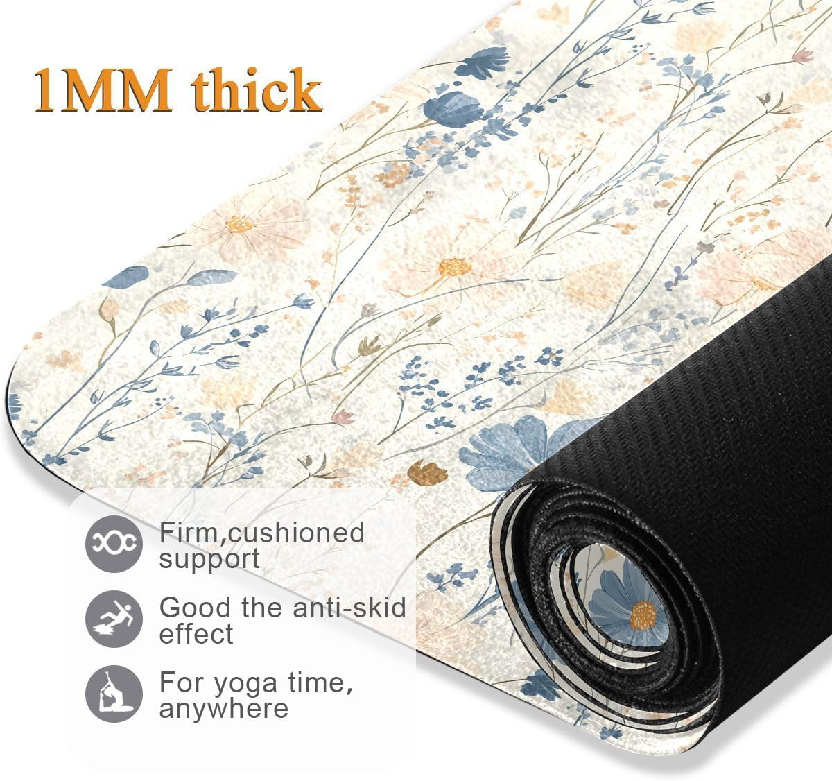 ALAZA Natural Colors Daisy Field Floral Yoga Mat Non Slip Fitness Exercise Mat, Workout Mat for Yoga, Pilates and Floor Exercises