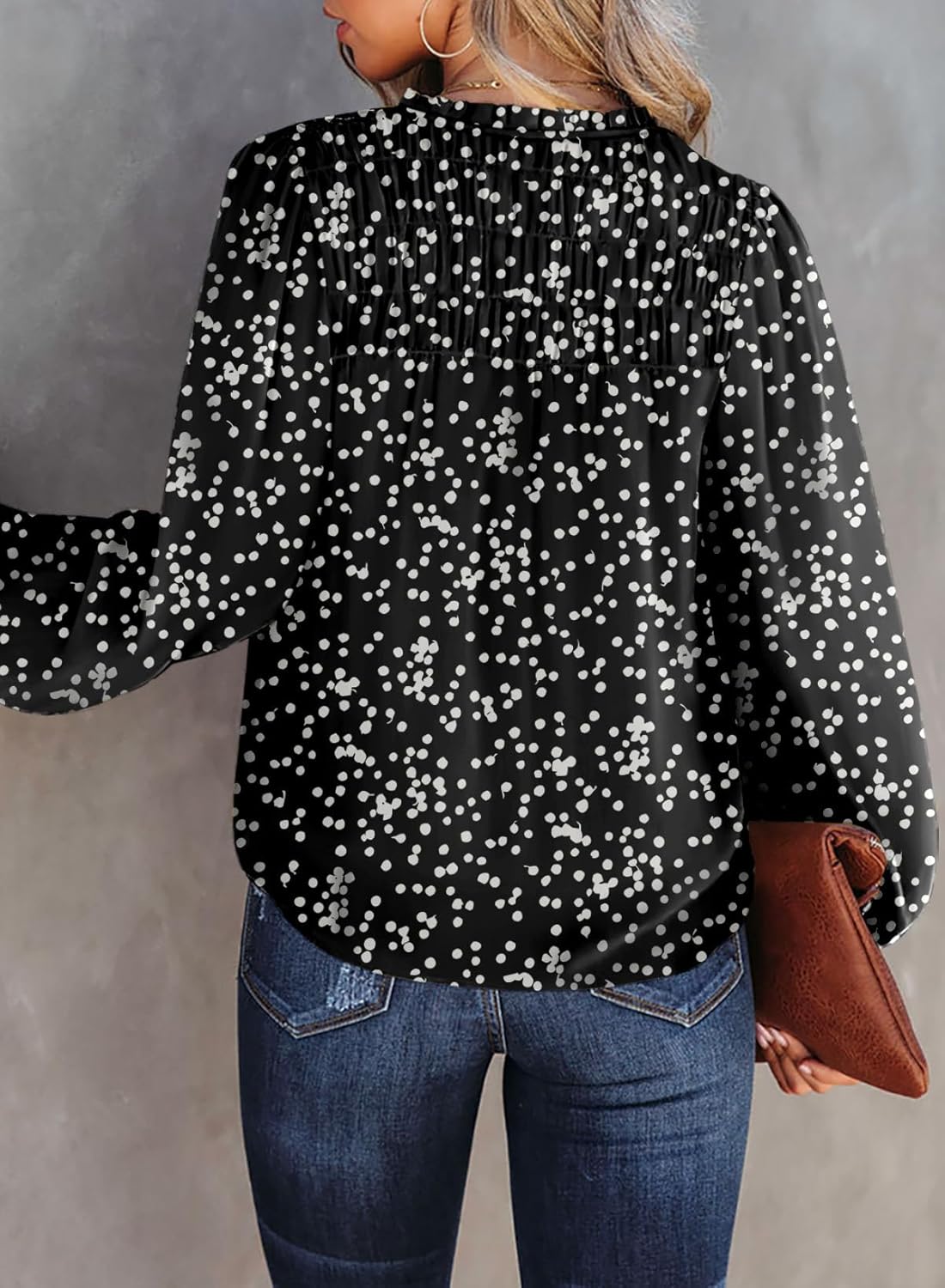 BLENCOT Women's Casual Boho Floral Print Chiffon Blouses Smocked V Neck Long Sleeve Loose Tops Shirts - Image 7