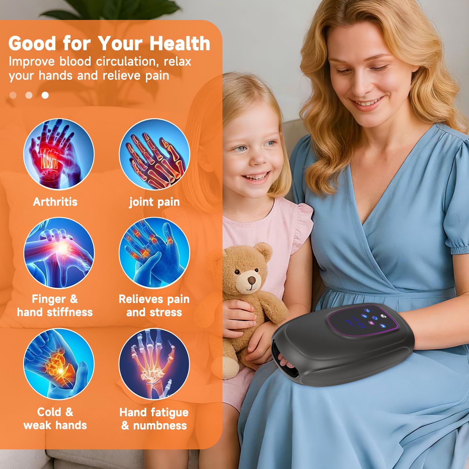 Handmassagegerät mit Wärme und Kompression, Kabelloses Handmassagegerät für Arthritis und Karpaltunnel, 3 Modi, 5 Stufen, Schmerzlinderung, beheizte Handgelenk-Fingermassage, Geschenke für Frauen