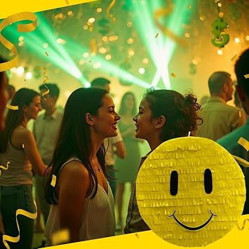 APINATA4U Emoticon Pinata, Yellow & Black Color Emoji Themed Party Pinata, Text Expression Face, Teens Kids Birthday Party Decoration, Smiley Face Gift for Kids, 16x16x4 Inches