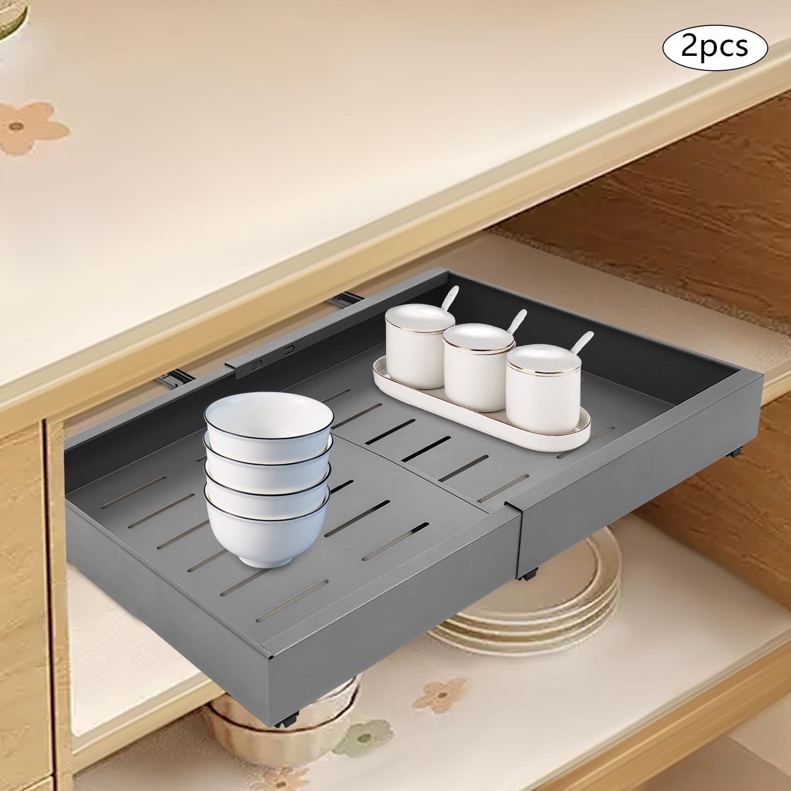 2 mensole estraibili da cucina, 3252 cm, capacità 15 kg, per armadi, senza trapano, colore: grigio