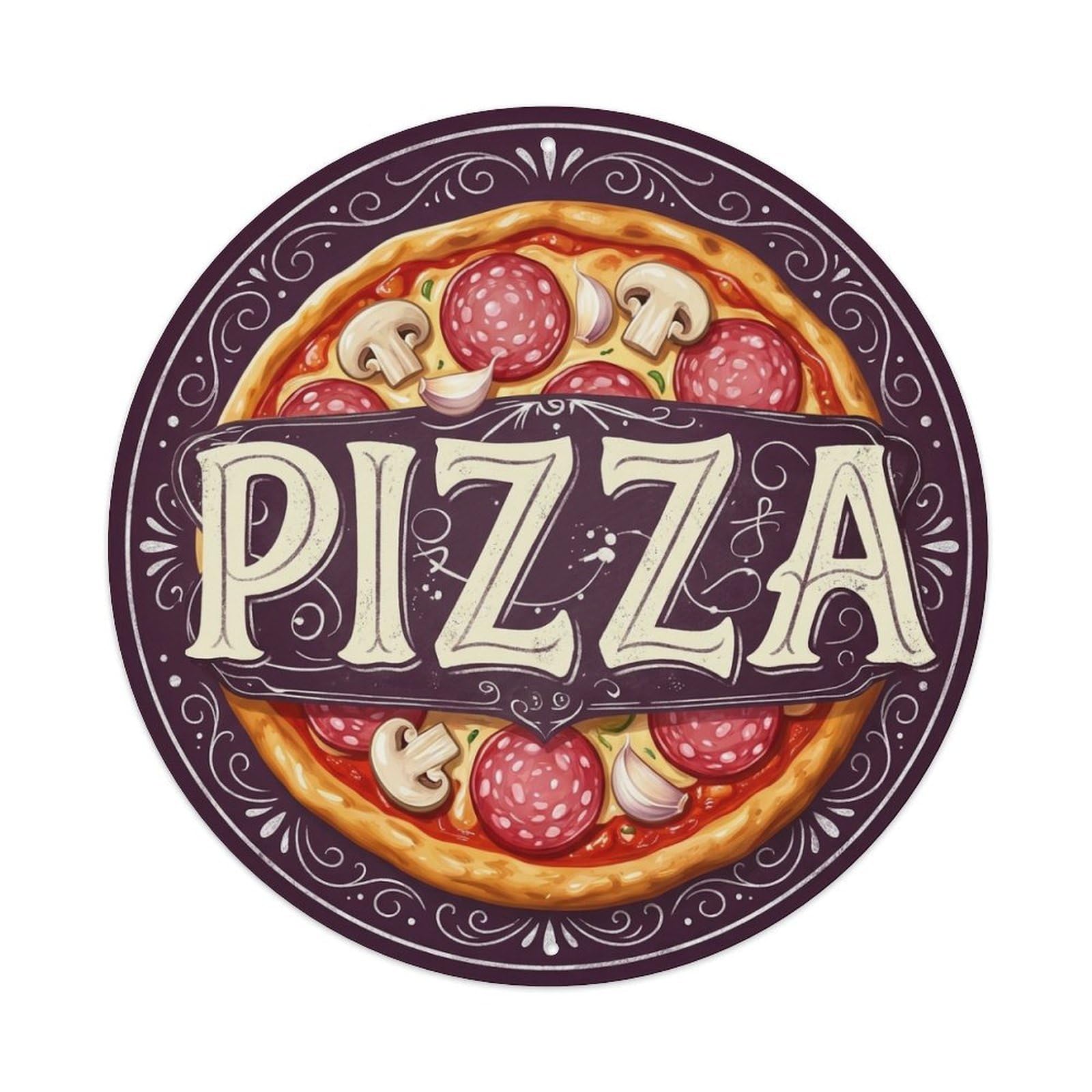 Salami Mushroom Garlic Pizza Italian Cuisine Metal Tin Sign