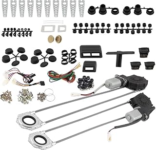 Universal Electric Power Window Lift Regulator Conversion Kit with Switches Wiring and Hardware for 2 Door Pickup SUV Truck Van Car