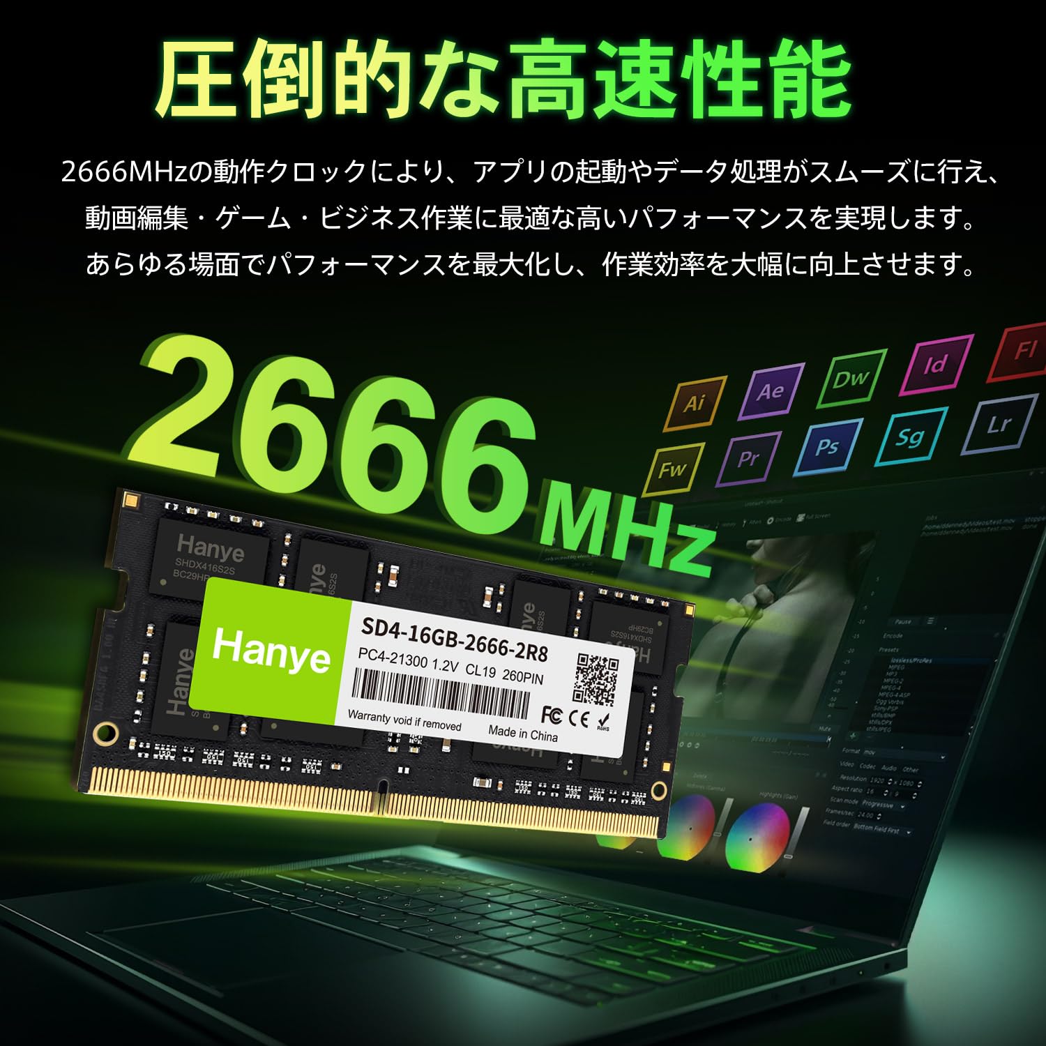 Amazon | ノートPC用メモリ PC4-21300(DDR4-2666) 16GB SODIMM Hanye