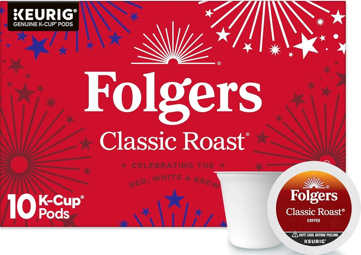 Folgers Classic Roast Coffee, Medium Roast, Keurig K-Cup Pods, 10 Count Box