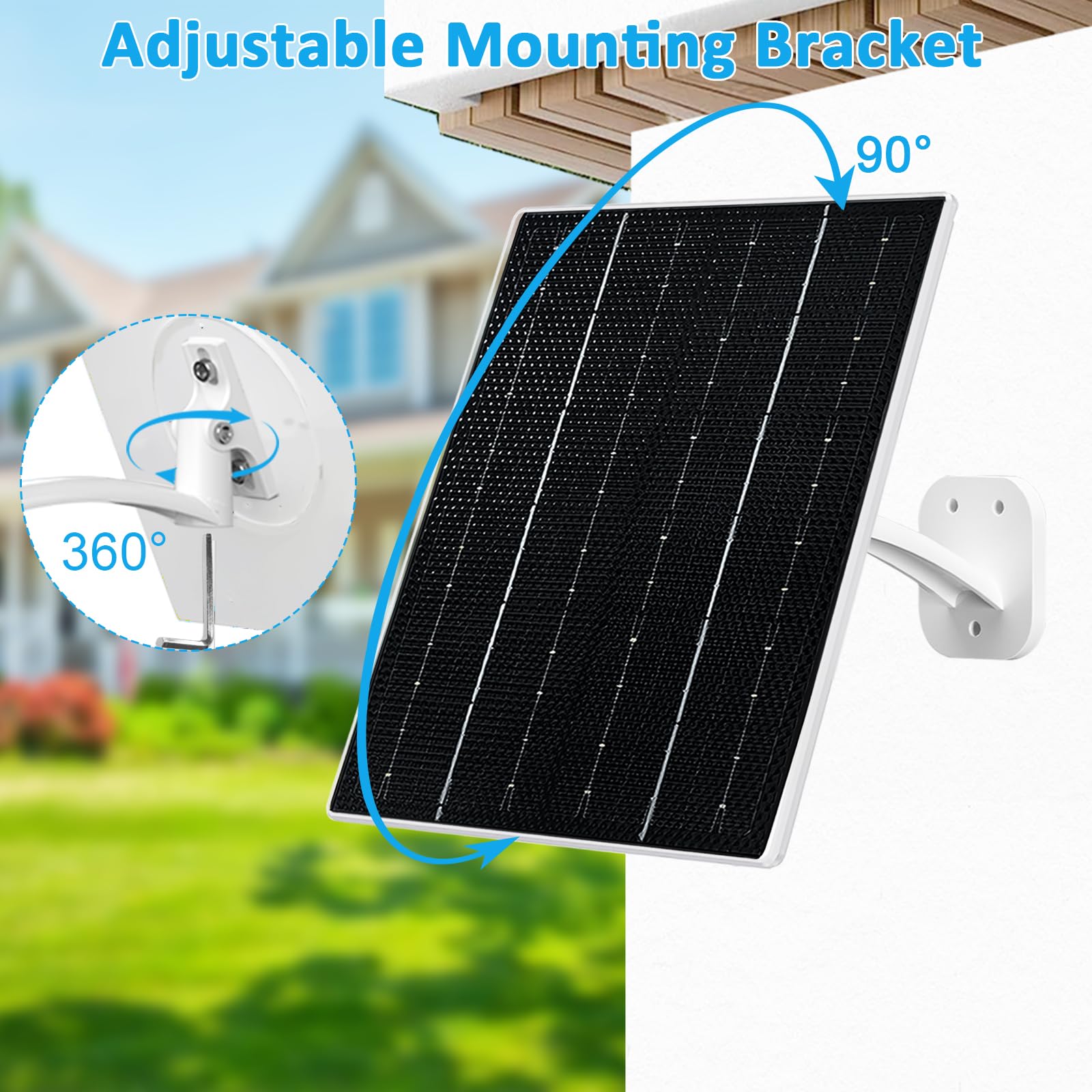 FUTUREZEN Panel solar de 8 W para cámara de seguridad, cargador solar con USB-C, micro USB y puerto CC de 5,5 x 2,1 mm, compatible con cámara de batería recargable de 5 V CC, impermeable IP66, montaje