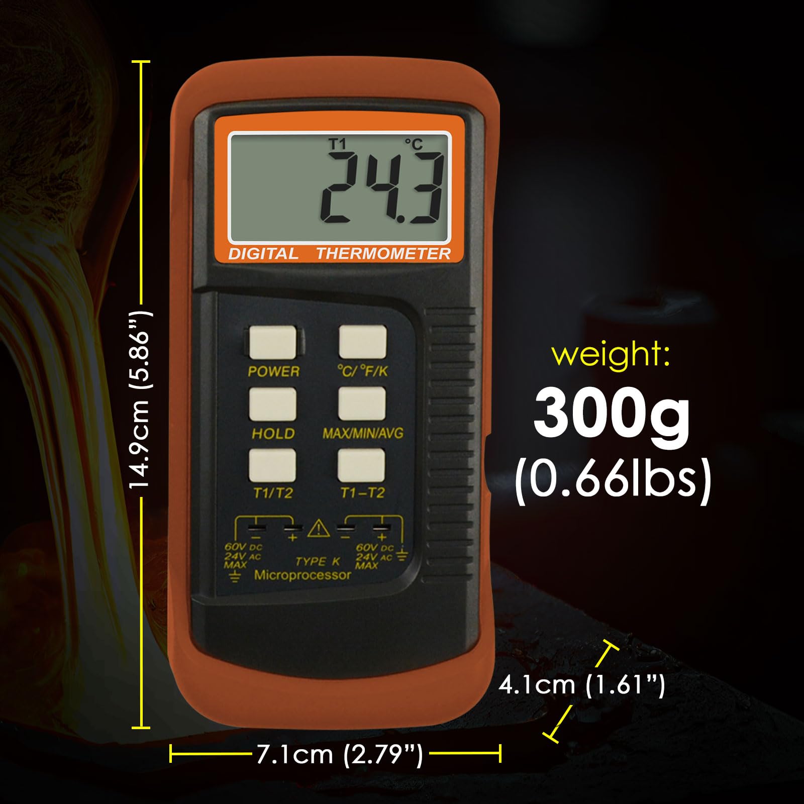 Termómetro digital de dos canales K (-50~1300 °C) Pinzas de temperatura y sondas cableadas, medidor de alta precisión Kelvin