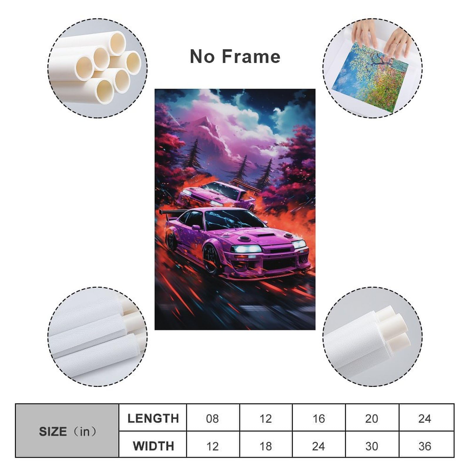 アート・デザイン・音楽 Poster Art of Cars Red Muscle Car Poster - Retro Cityscape Neon Lights Art