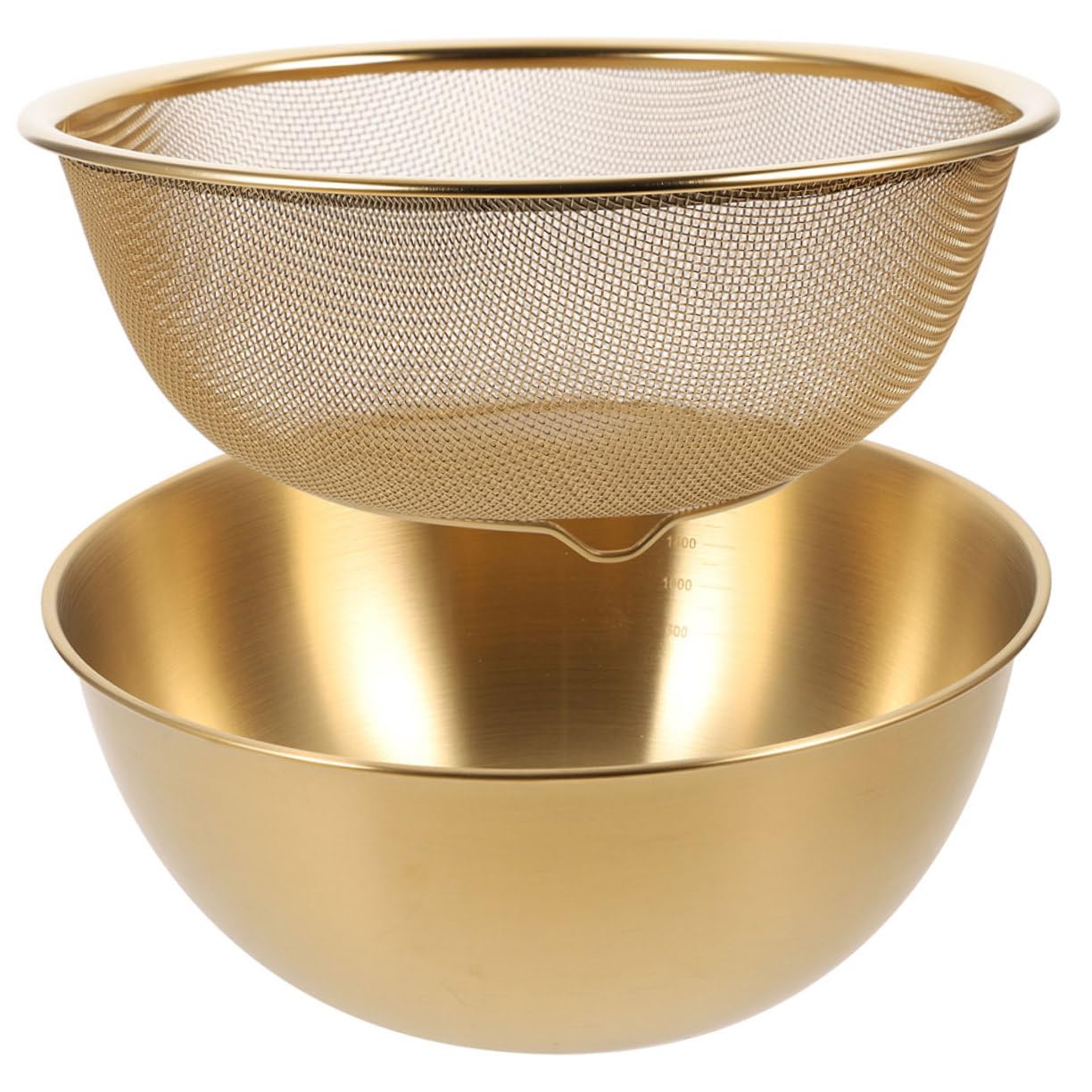 Alipis Colador Escurridor De Arroz y Verduras Acero Inoxidable 24 Cm Multifuncional Cesta Drenaje Hogar Conjunto 2 Piezas Color Dorado Para Cocina y Lavado Diario