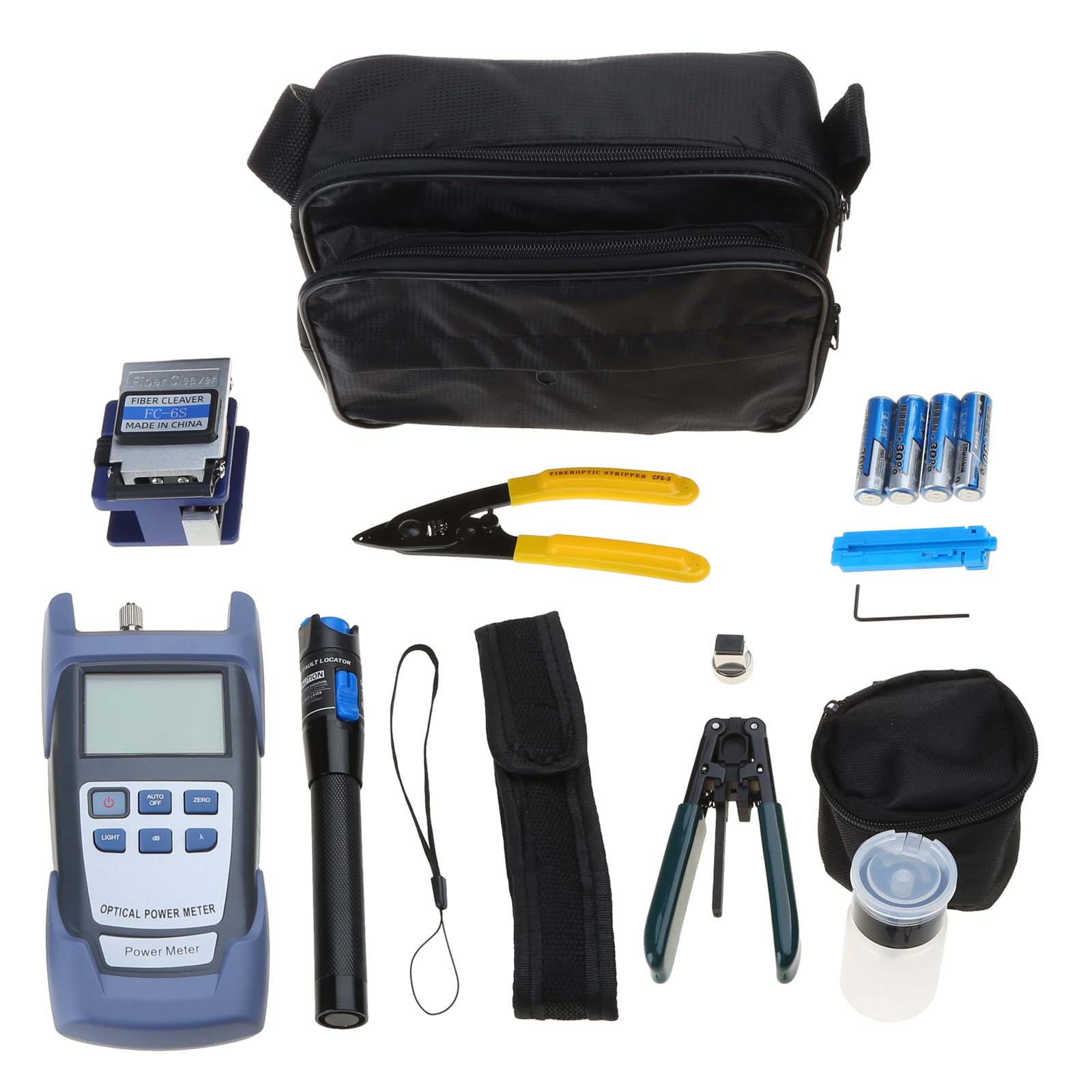 Kit d'outils professionnel en fibre optique avec couperet à fibre optique FC-6S - Compteur de puissance optique utile pour dénuder les câbles en fibre optique - Outil de connexion à froid