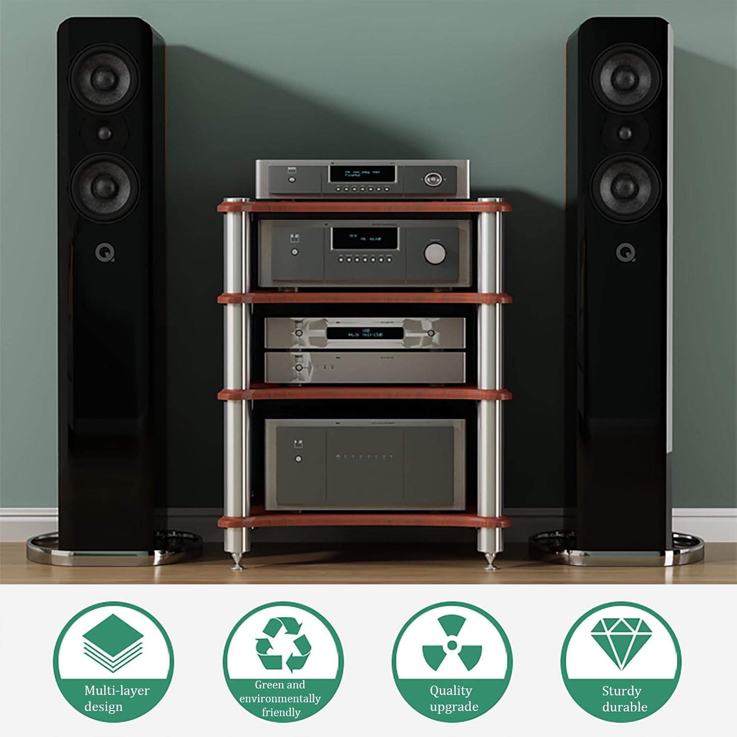 AV Media Stand, Open Media Storage Cabinet, Multifunctional Display Shelf, Stainless Steel Tube Frame, Wooden Audio Rack, for TV, Media Component, Device(White,1 Tier 60x48x10CM)