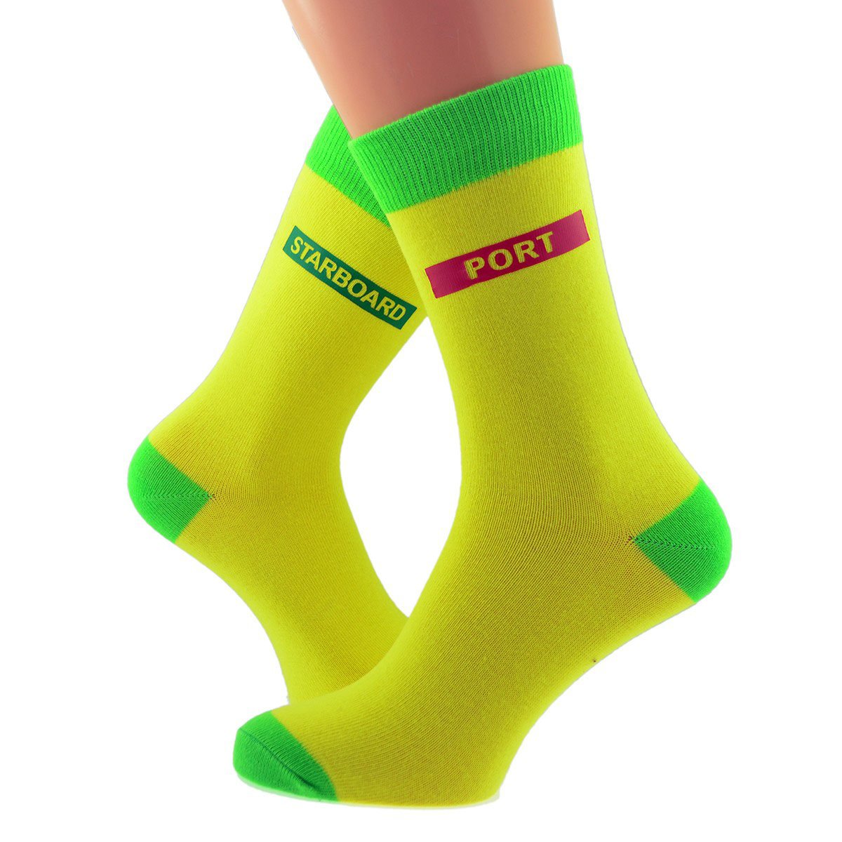 Gtr-Prestige Giftware Men's Multicoloured Yellow & Lime Green Unisex Socks With Port & Starboard Design Uk Size 5-12