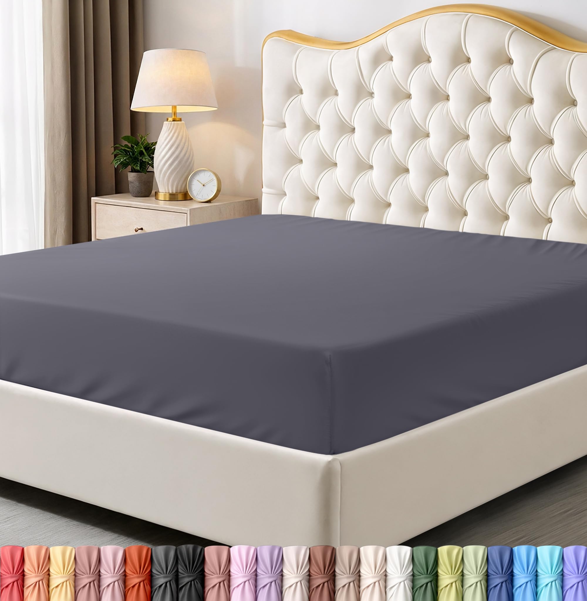 Utopia Bedding Prześcieradło z gumką na łóżko typu king-size, głęboka kieszeń, miękka mikrofibra, odporne na kurczenie się i blaknięcie, łatwe w utrzymaniu, tylko 1 prześcieradło z gumką (szare)